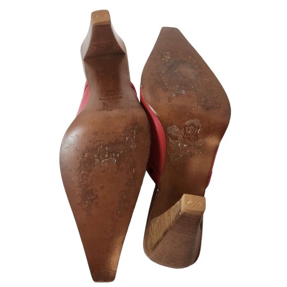 Caterina Lucchi Women's Red Leather Mules Buckle Detail Snip Toe Size 40 EU/9 US - Picture 13 of 14